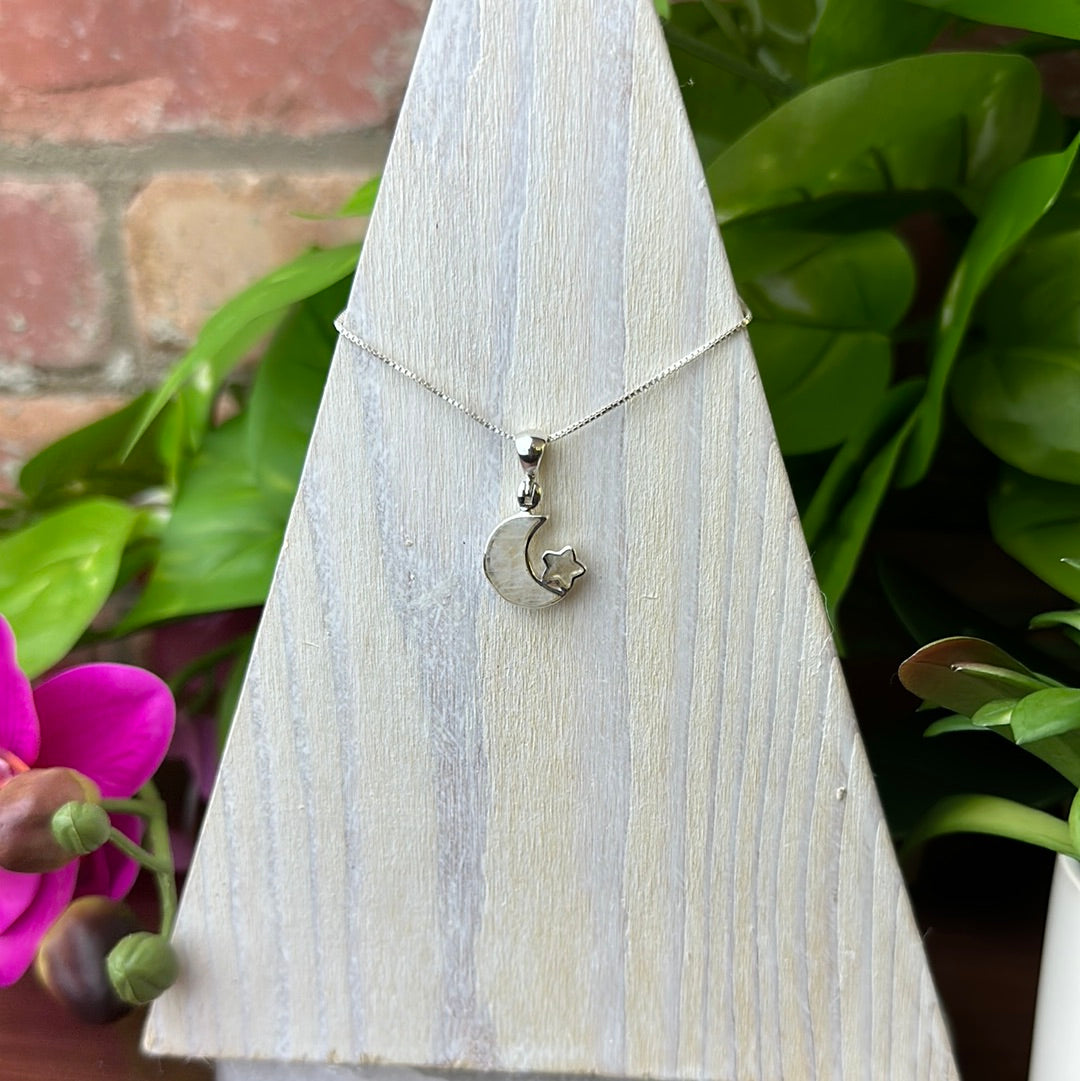 Moonstone Moon and Star sterling silver Pendant