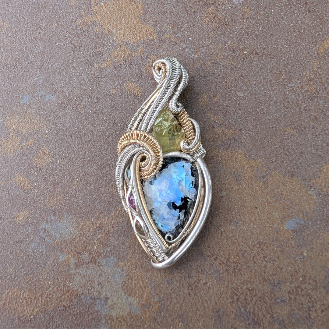 Moonstone with Gemstones Pendant Artisan Made