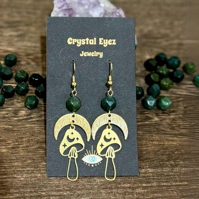 Moss Agate Magic Mushroom Earrings - Artisan Made