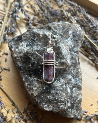 Moss Agate Point - Handmade Wire Wrapped Necklace- Artisan Made