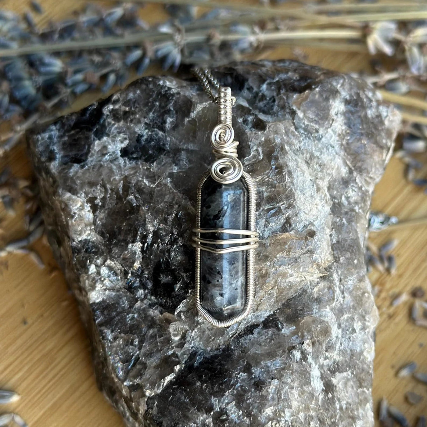 Moss Agate Point - Handmade Wire Wrapped Necklace- Artisan Made