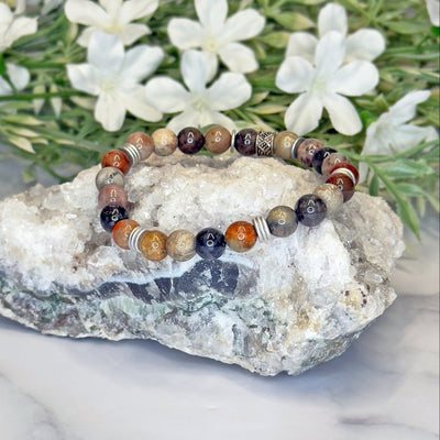 Multi-Colored Fossil Coral & Plated Silver Bead Stretch Bracelet– Artisan Made