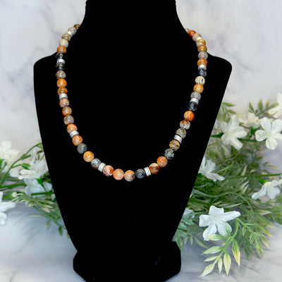 Multi-Colored Fossil Coral and Silver Plated Bead Necklace- Artisan Made