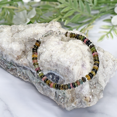Multi-color Tourmaline and Sterling Silver Bracelet - Artisan Made