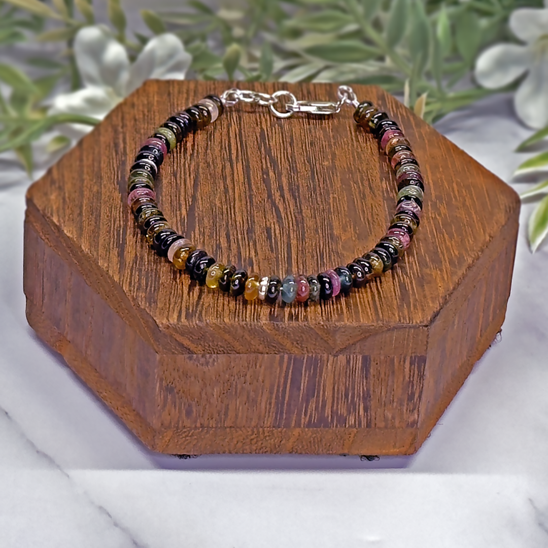 Multi-color Tourmaline and Sterling Silver Bracelet - Artisan Made