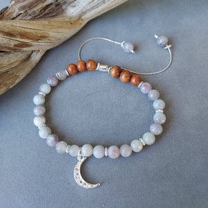 "Mystic Moon" Pink Tourmaline & Crescent Moon Bracelet - Artisan Made