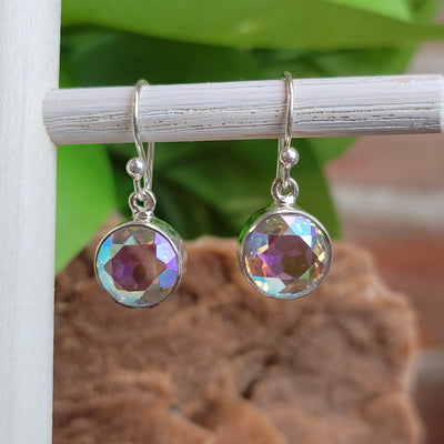 Mystic Topaz Faceted Freeform Bezel Set Earring Sterling Silver .25 - .3"