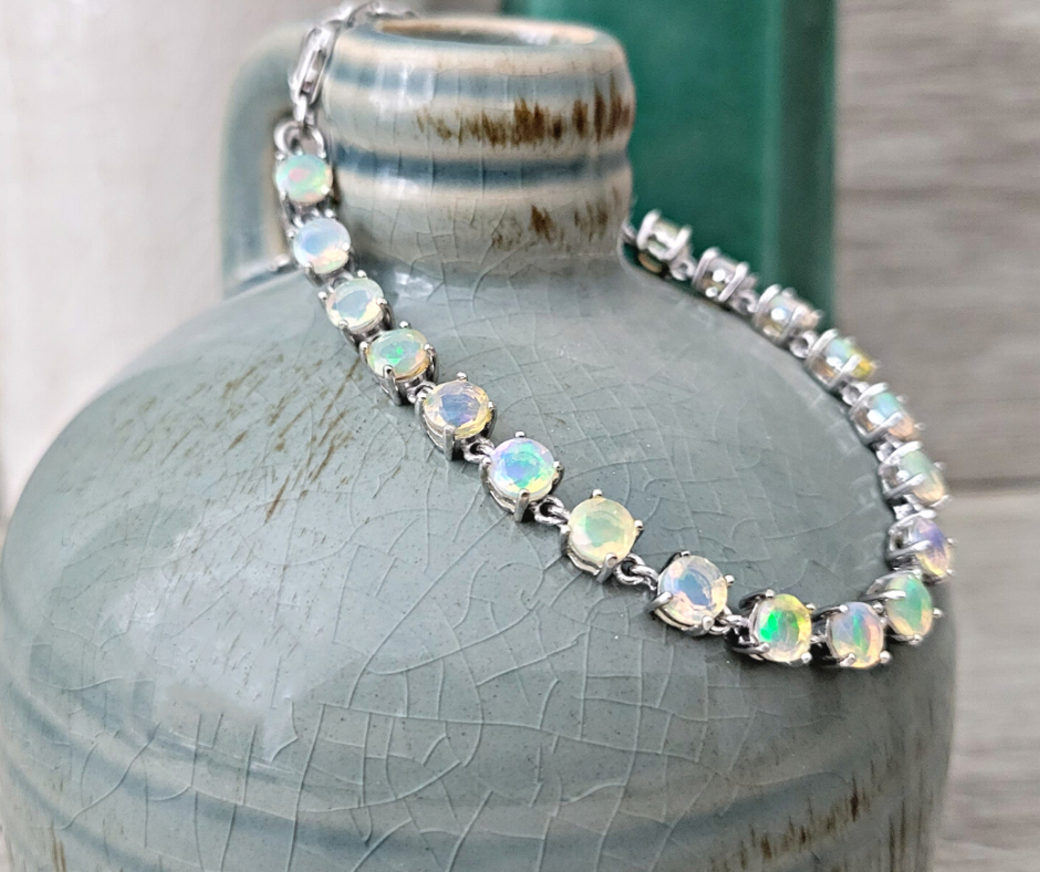 Natural Ethiopian Opal Faceted sterling silver Bracelet Handmade