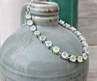 Natural Ethiopian Opal Faceted sterling silver Bracelet Handmade