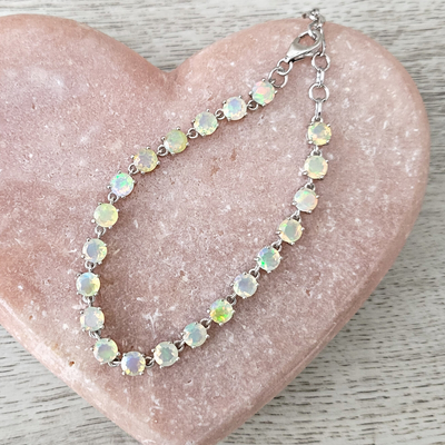 Natural Ethiopian Opal Faceted sterling silver Bracelet Handmade