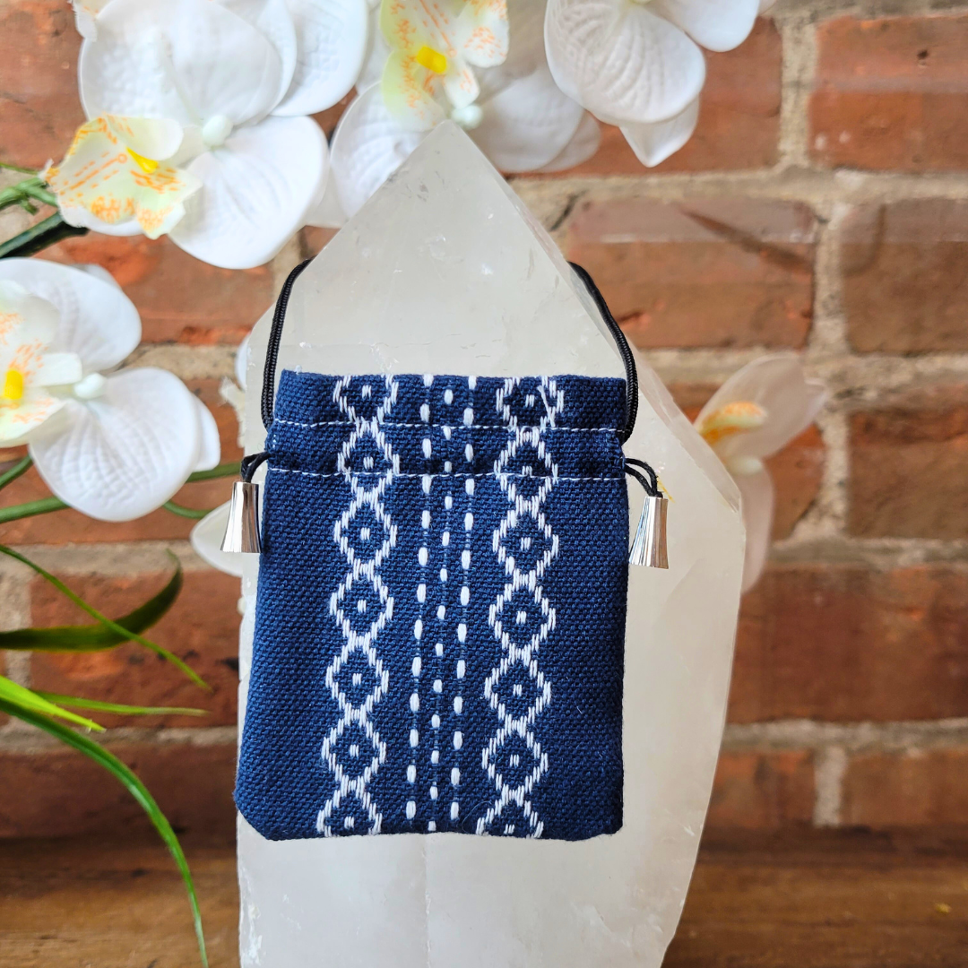 Navy Aztec Woven Amulet Pouch Necklace - Artisan Made