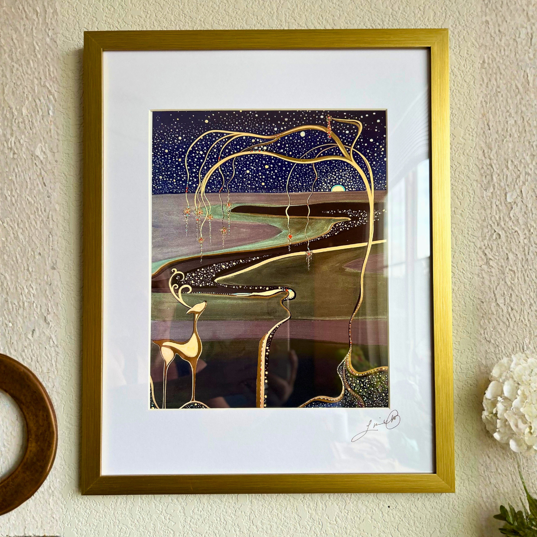 Night Life - Hand Painted Print Framed - Original Artwork- Artisan Made