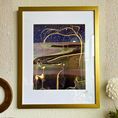 Night Life - Hand Painted Print Framed - Original Artwork- Artisan Made