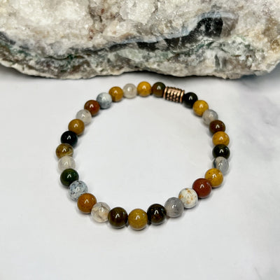 Ocean Jasper and Dragon Vein Agate Stretch Bracelet - Artisan Made