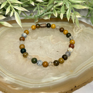 Ocean Jasper and Dragon Vein Agate Stretch Bracelet - Artisan Made