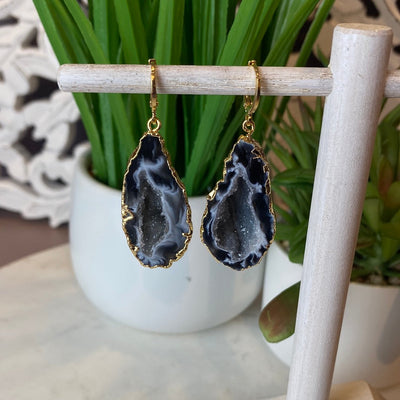 Oco Half Geode Plated Earrings 2"