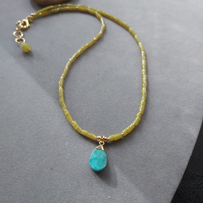 "Olive Martini" Turquoise & Jasper Heishi Necklace – Artisan Made