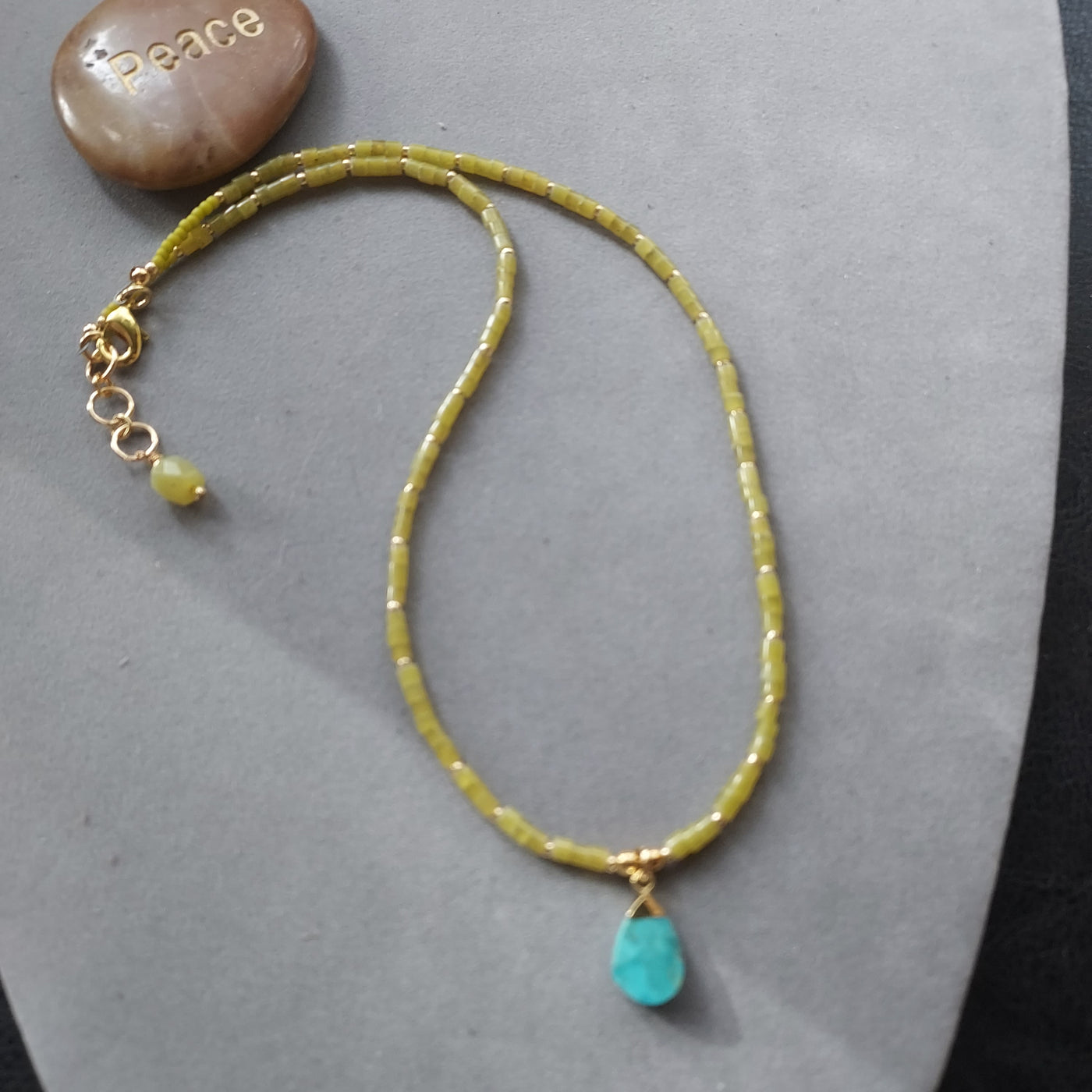 "Olive Martini" Turquoise & Jasper Heishi Necklace – Artisan Made