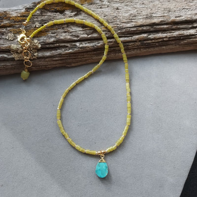 "Olive Martini" Turquoise & Jasper Heishi Necklace – Artisan Made