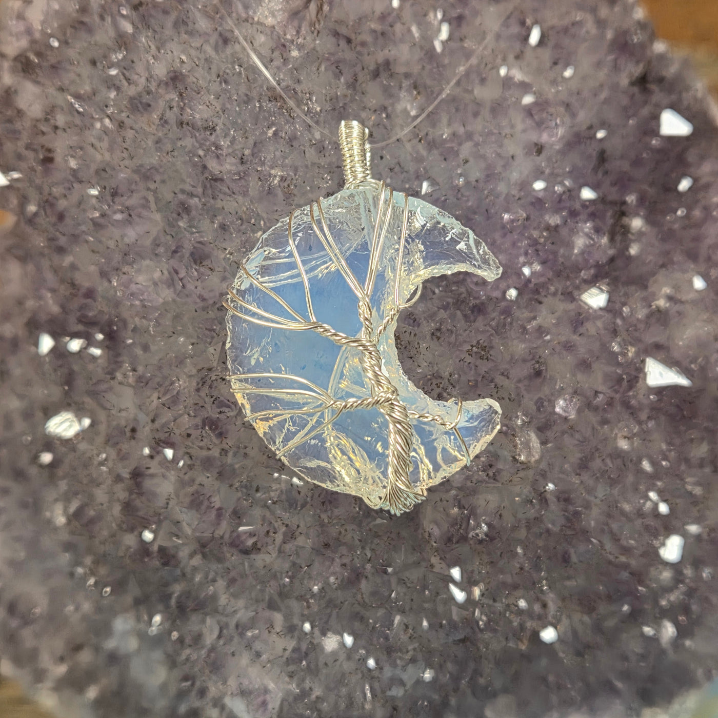 Opalite Crescent Wire Wrapped Pendant