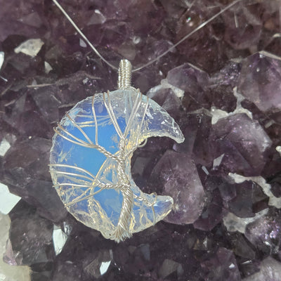 Opalite Crescent Wire Wrapped Pendant