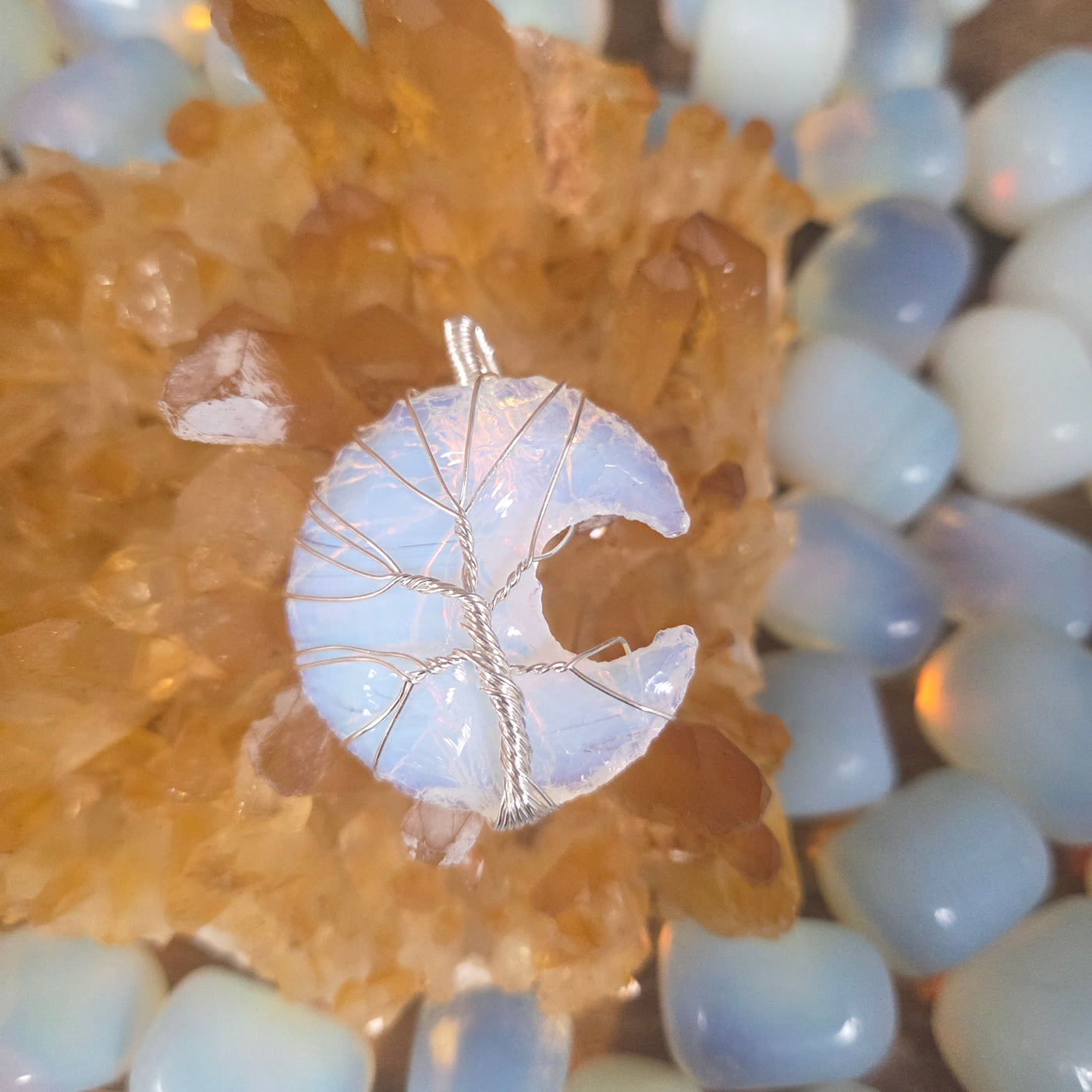 Opalite Crescent Wire Wrapped Pendant