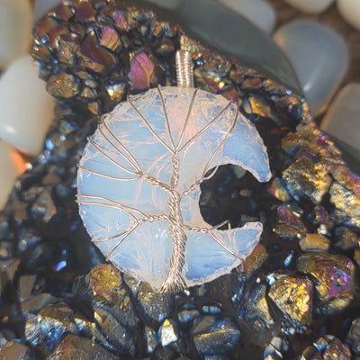 Opalite Crescent Wire Wrapped Pendant