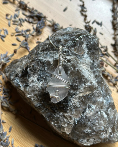 Pale Lavender Maine Sea Glass Wire Wrapped Necklace - Artisan Made