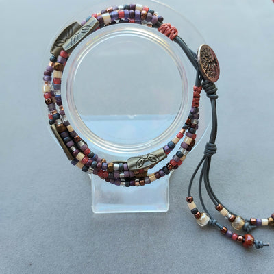 "Pathfinder" Adjustable 4 Strand Beaded Leather Bracelet - Artisan Made