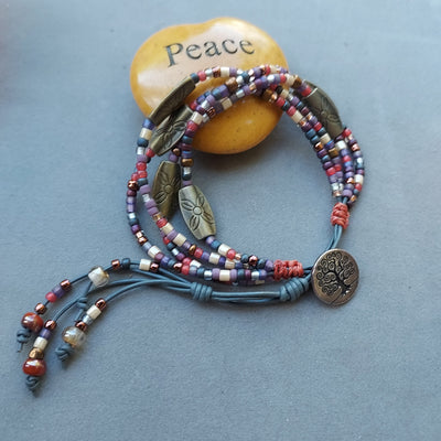 "Pathfinder" Adjustable 4 Strand Beaded Leather Bracelet - Artisan Made