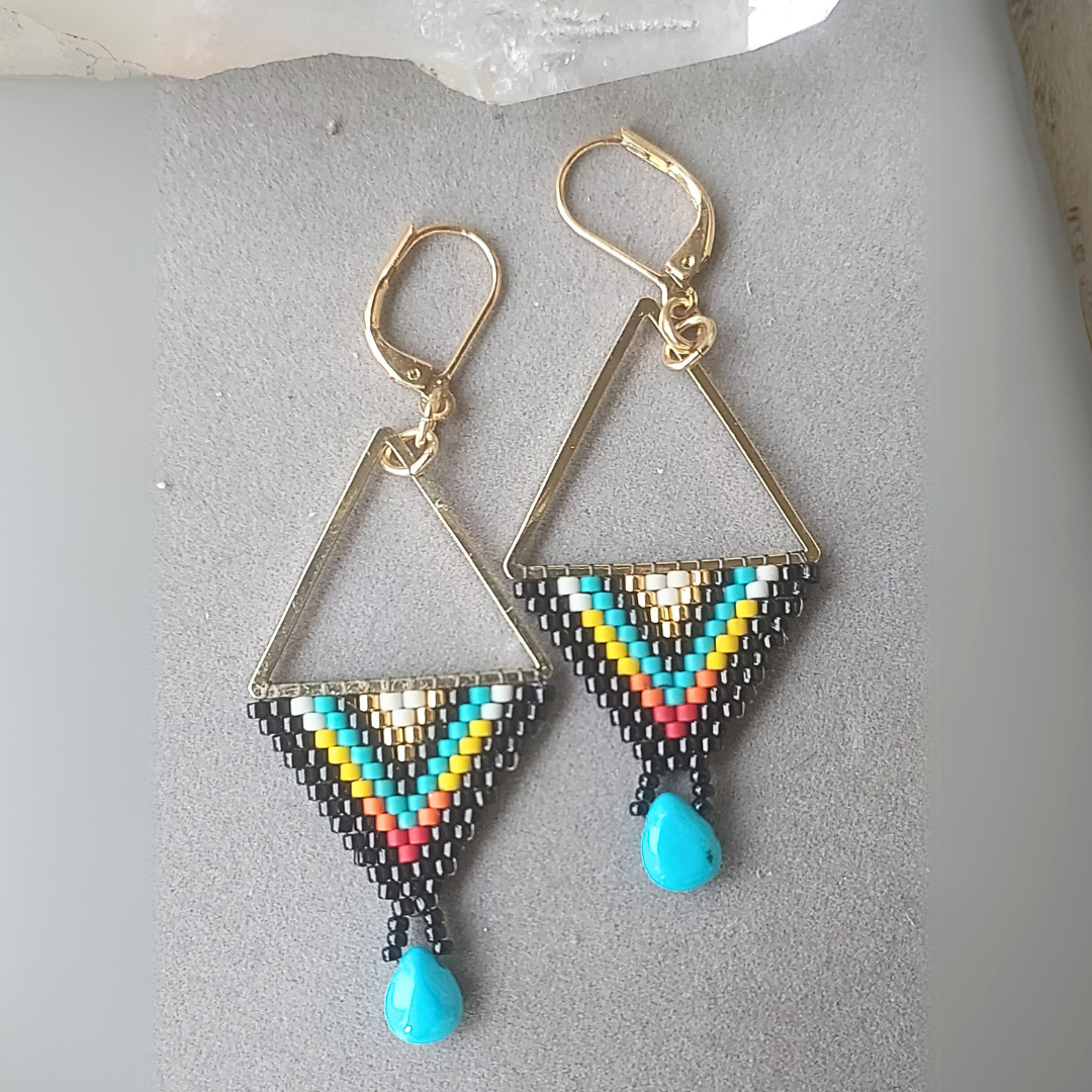 "Peace & Harmony" Turquoise Howlite, Beadwork & Gold Earrings - Artisan Made (Copy)