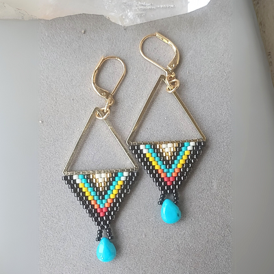 "Peace & Harmony" Turquoise Howlite, Beadwork & Gold Earrings - Artisan Made (Copy)