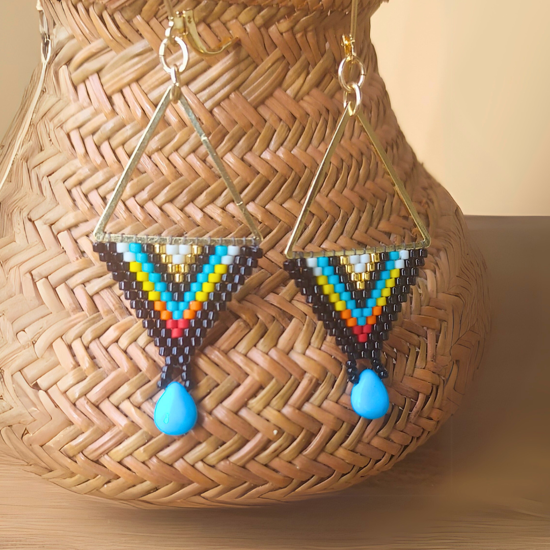 "Peace & Harmony" Turquoise Howlite, Beadwork & Gold Earrings - Artisan Made (Copy)