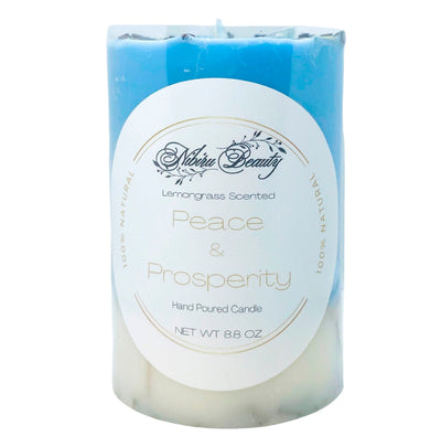 Peace & Prosperity Candle w/Moonstone and Hematite - Artisan Made