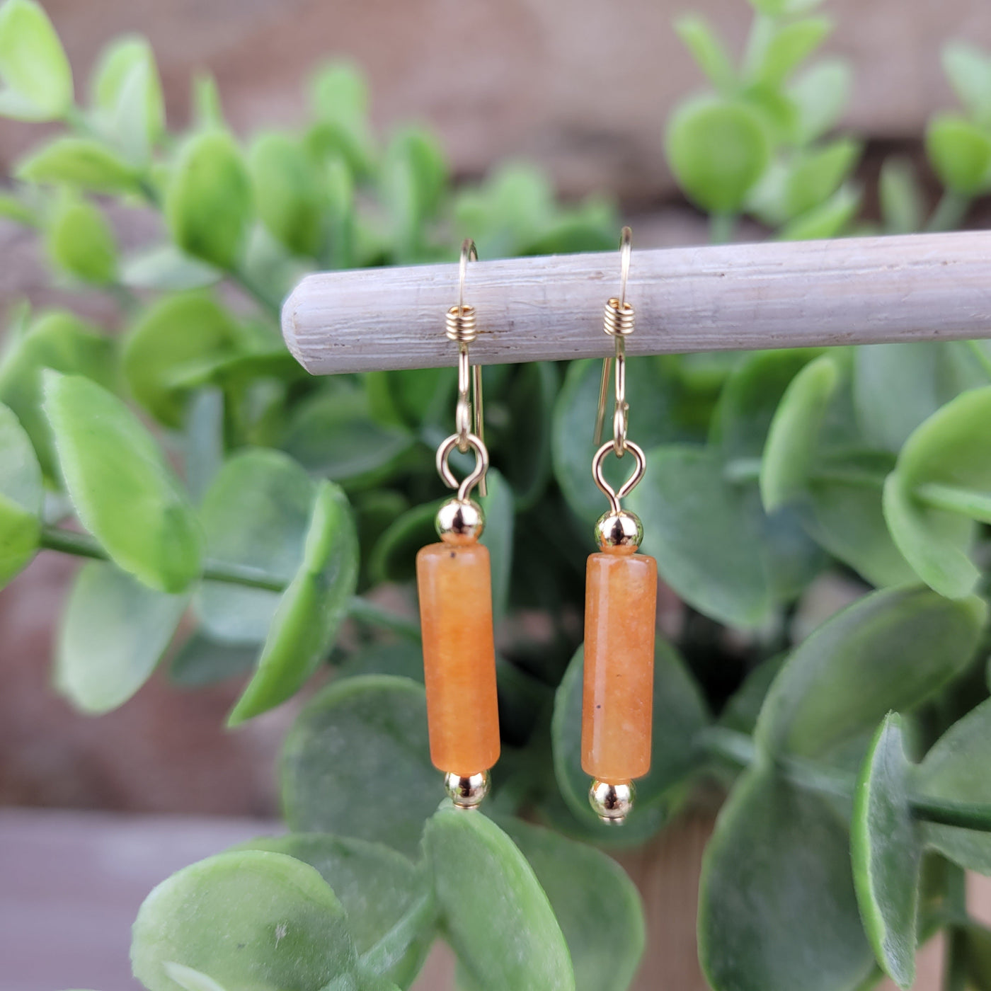 Peach Aventurine Tube 14K Gold Filled Earrings - Artisan Made