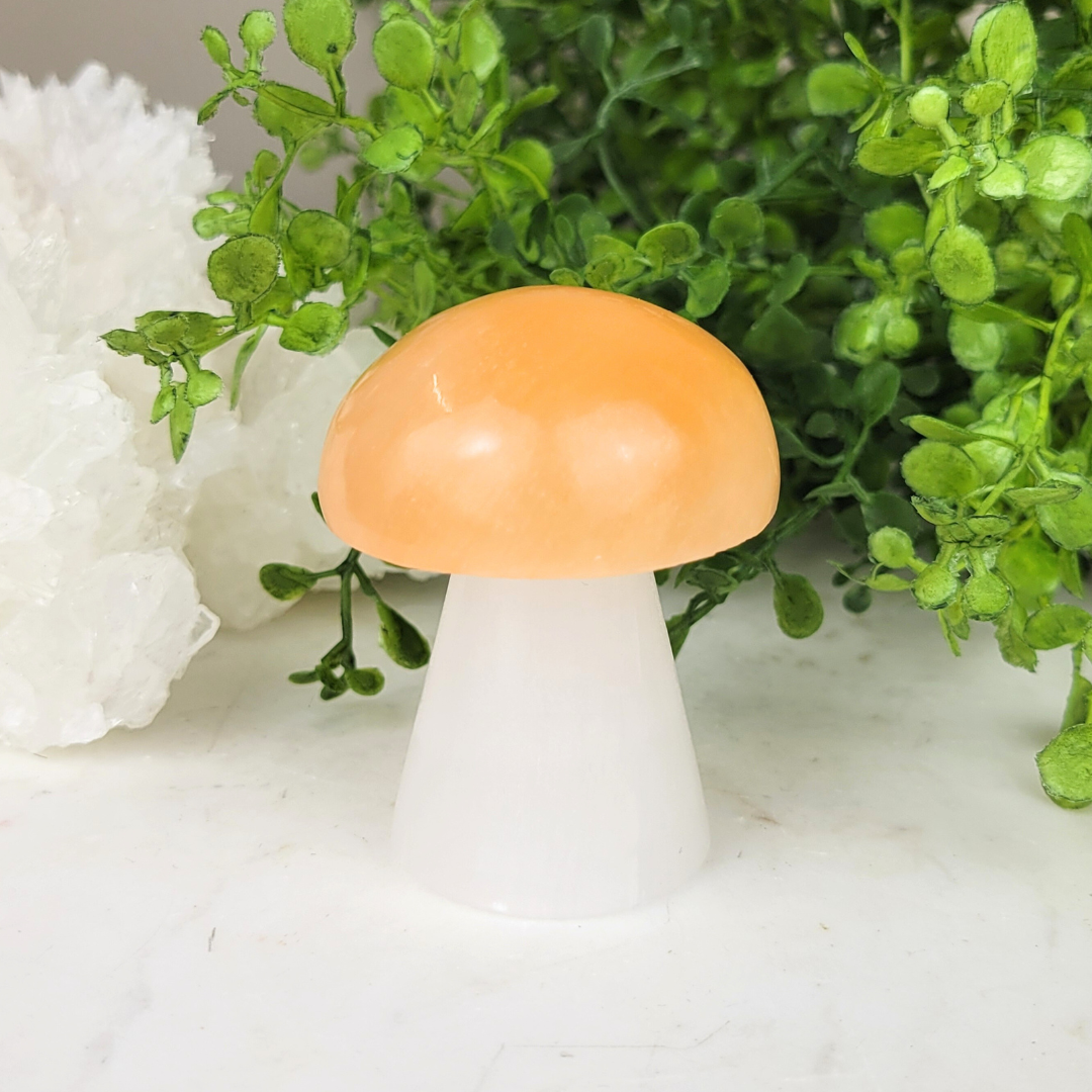 Peach Selenite Mushroom 2.5"