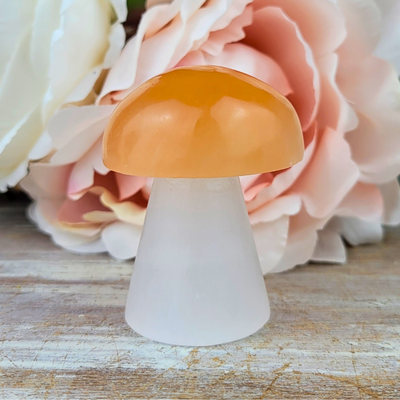 Peach Selenite Mushroom 2.5"