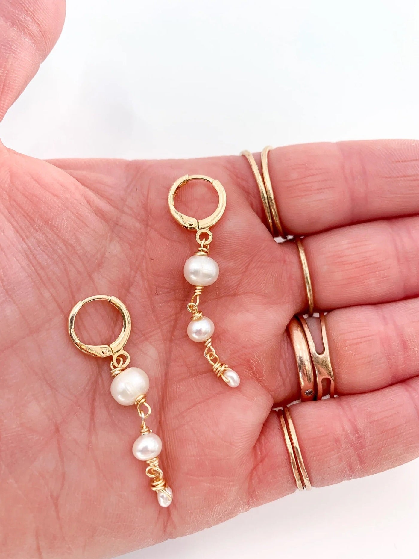 Pearl Dangle Huggie Earrings - Artisan Made