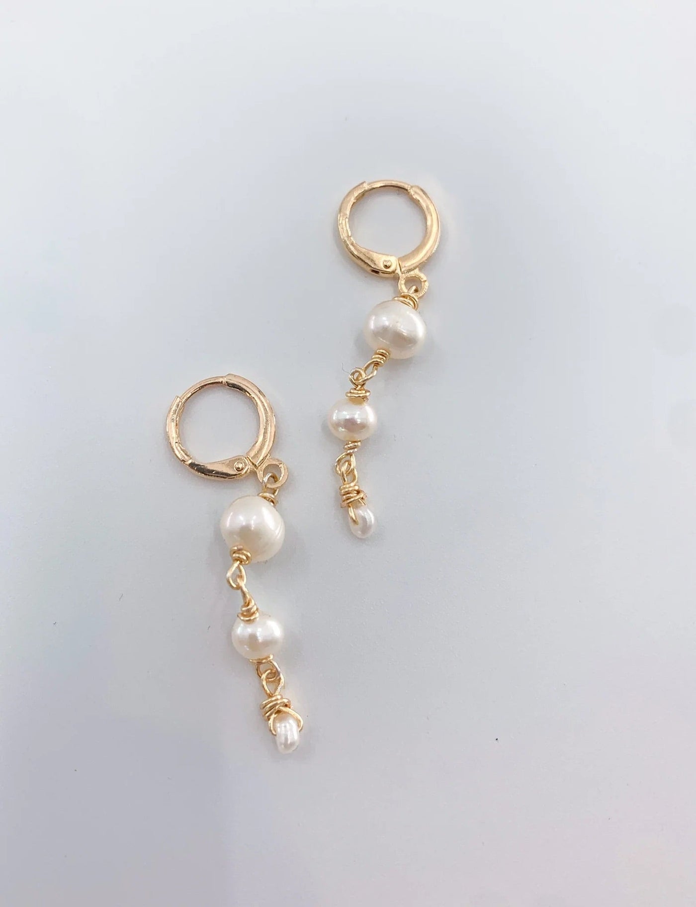 Pearl Dangle Huggie Earrings - Artisan Made