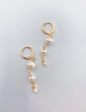 Pearl Dangle Huggie Earrings - Artisan Made