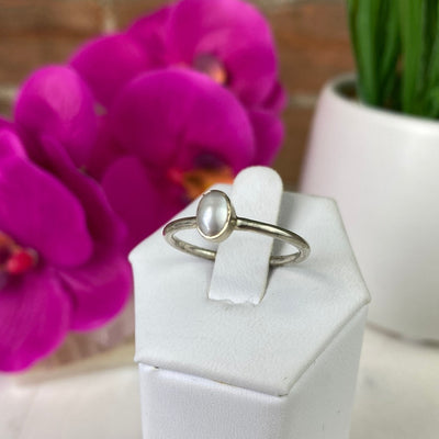 Pearl Polished Sterling Silver Ring (Stone: 0.25 - 0.5")
