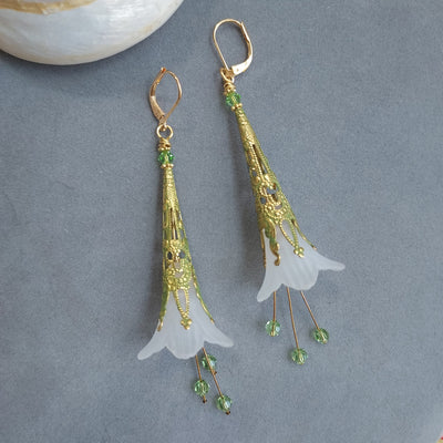 "Peridot Dreams" Peridot Crystal & Flower Earrings - Artisan Made
