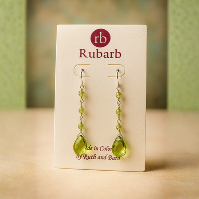 Peridot Drop Earrings Sterling Silver Earwires - Artisan Made
