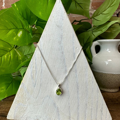 Peridot Faceted Pendant Necklace with 16-18" Adjustable sterling silver Chain (Assorted Shapes)