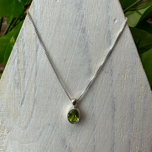 Peridot Faceted Pendant Necklace with 16-18" Adjustable Sterling Silver Chain (Assorted Shapes)