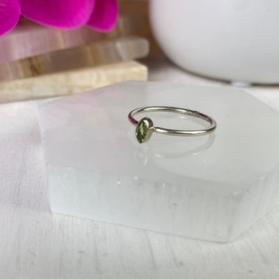 Peridot Faceted sterling silver Bezel Ring