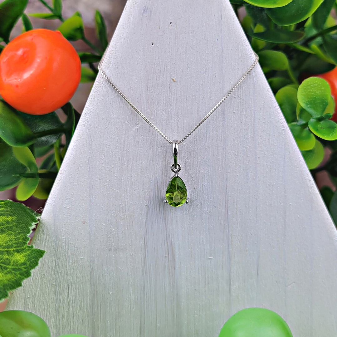 Peridot & White Lab-Created Sapphire Necklace Sterling Silver 18