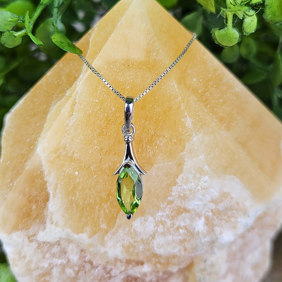 Peridot Marquise Faceted Pendant-Sterling Silver