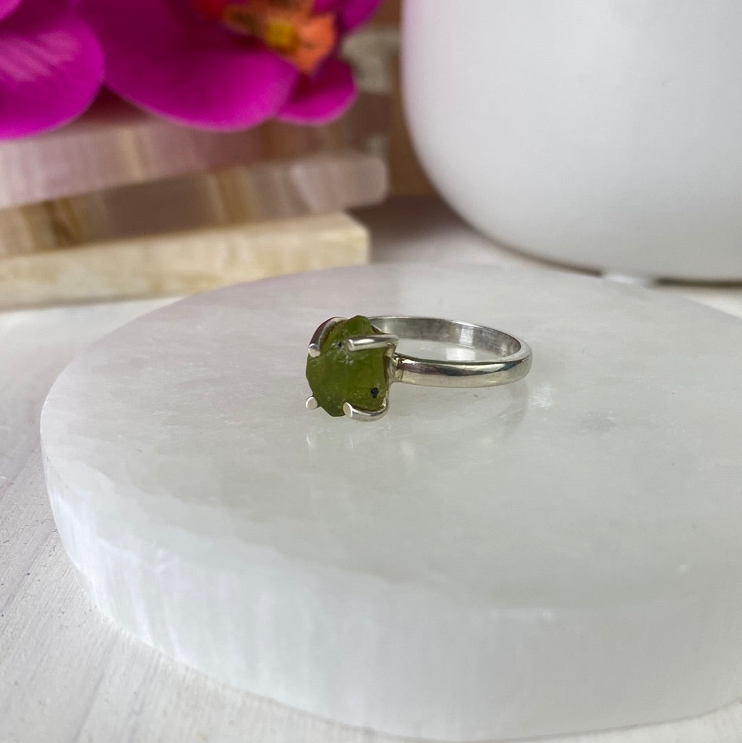 Peridot Ring Natural sterling silver Sized or Adjustable Prong Setting .25"