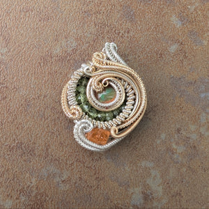 Peridot Spiral Pendant with Ethiopian Opal and Garnet - Artisan Made